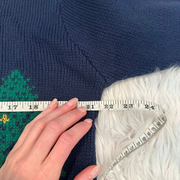 Vintage Christmas Cat Sweater Ugly Xmas Tree Dog Puff Sleeve Chunky Cardigan 90s - Picture 7 of 8